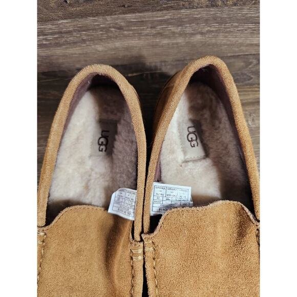 Ugg Mens Slippers Size 10 Alder Moccasin Slip On Sheepskin Chestnut 1003419 - Picture 4 of 6
